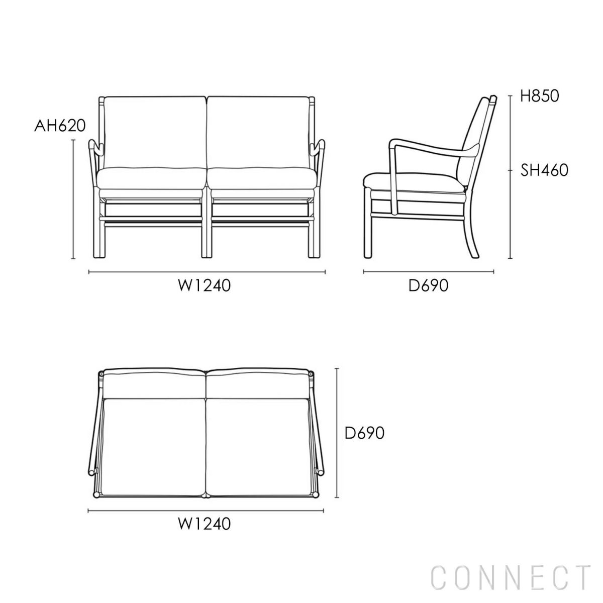 CARL HANSEN & SON（カール・ハンセン＆サン） / OW149-2 COLONIAL SOFA（コロニアルソファ） / オーク材・ホワイトオイル仕上げ・ブラックレザー（Sif 98） / 2人掛け