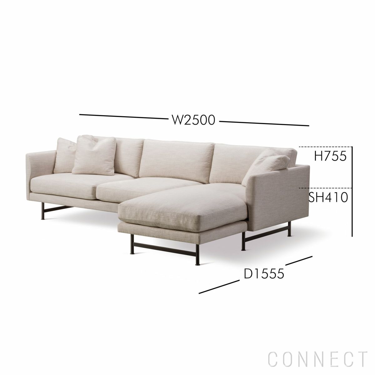 FREDERICIA（フレデリシア） / Calmo Chaise Sofa（カルモシェーズソファ） / Model 5625 / メタルブラックベース / Sunniva 717（スニバ） / クッション付き