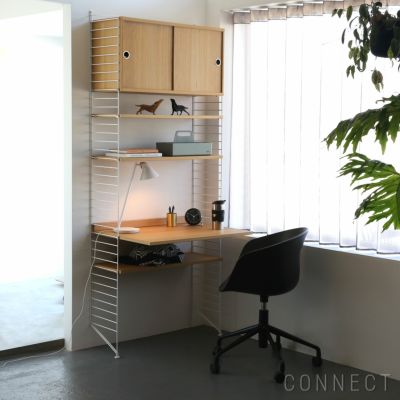 《決算キャンペーン pt10倍》String Furniture（ストリング ファニチャー） / String System（ストリング システム） / キャビネット＋ワークデスク＋フロアパネル / W80×D60×H200cm / オーク×ホワイト / 石膏ボ