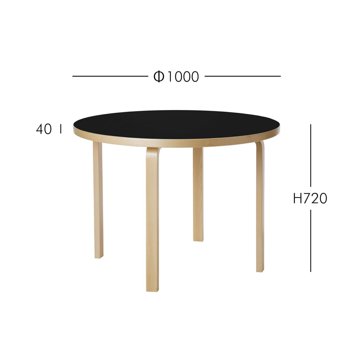 Artek（アルテック） / TABLE 90A / バーチ材 / 天板・ブラックリノリウム / ラウンドテーブル / φ100cm
