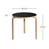 Artek（アルテック） / TABLE 90B / バーチ材 / 天板・ブラックリノリウム / ラウンドテーブル / φ75cm
