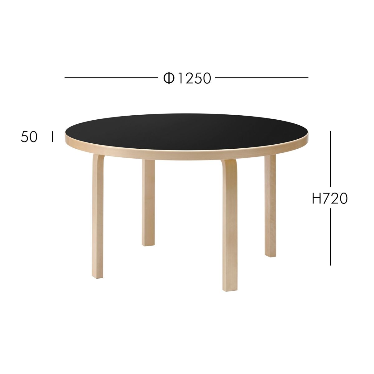 Artek（アルテック） / TABLE 91 / バーチ材 / 天板・ブラックリノリウム / ラウンドテーブル / φ125cm