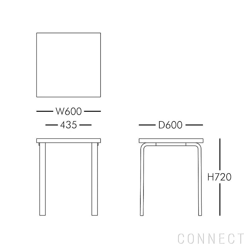 Artek（アルテック） / TABLE 80C / バーチ材 / 天板・ブラックリノリウム / 60×60cm / テーブル
