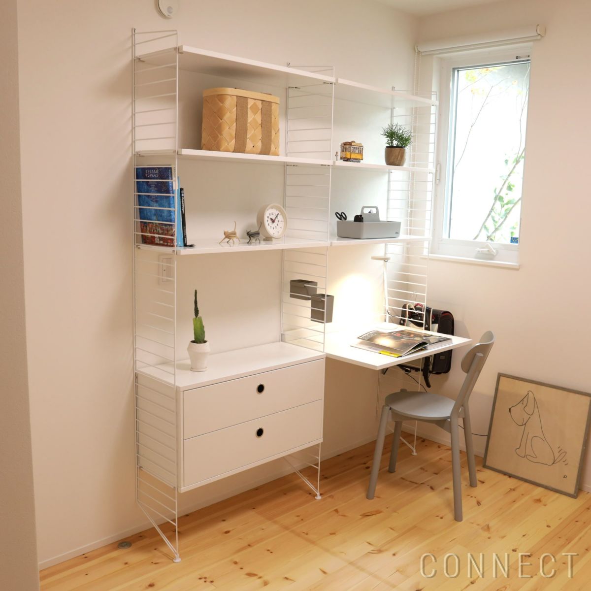 String（ストリング） / ストリング システム / チェスト＋ワークデスク＋フロアパネル / H200×W160×D30 / ホワイト / 壁面収納