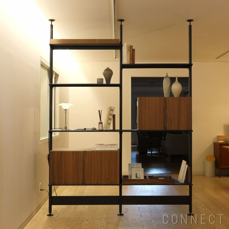 String Furniture（ストリング ファニチャー） / Pira G2（ピラ） / キャビネット＋オーガナイザー＋ブックエンド / W188×D34×H250cm / ウォルナット×ブラック / 床天井取り付け型収納