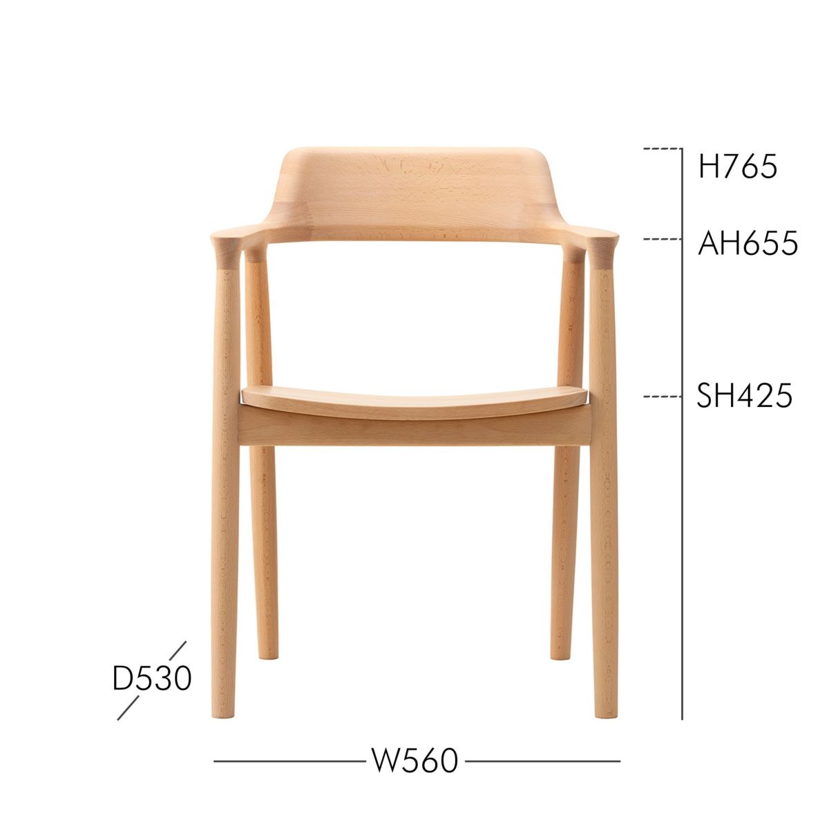  MARUNI COLLECTION（マルニコレクション） / HIROSHIMA（ヒロシマ） / アームチェア（板座）/ スチームドビーチ材・ウレタン樹脂塗装（ナチュラルホワイト）