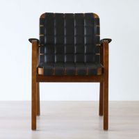 【アウトレット】Artek（アルテック） / ARMCHAIR 45（アームチェア45） / バーチ材・ウォルナットステイン / キルティングレザー / ダークブラウン / アームレスト・レザーカバー