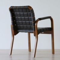 【アウトレット】Artek（アルテック） / ARMCHAIR 45（アームチェア45） / バーチ材・ウォルナットステイン / キルティングレザー / ダークブラウン / アームレスト・レザーカバー