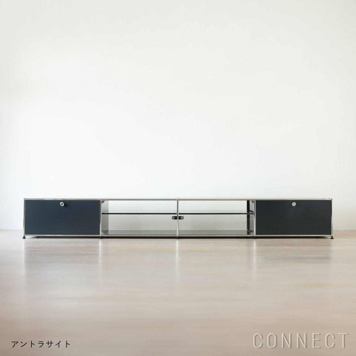 USMハラー（ユーエスエムハラー） / TV Board（テレビボード） / W3023×D523×H390mm / ドロップダウンドア×2 ガラスドア×2（ディバイダーシェルフ×2） / アントラサイト