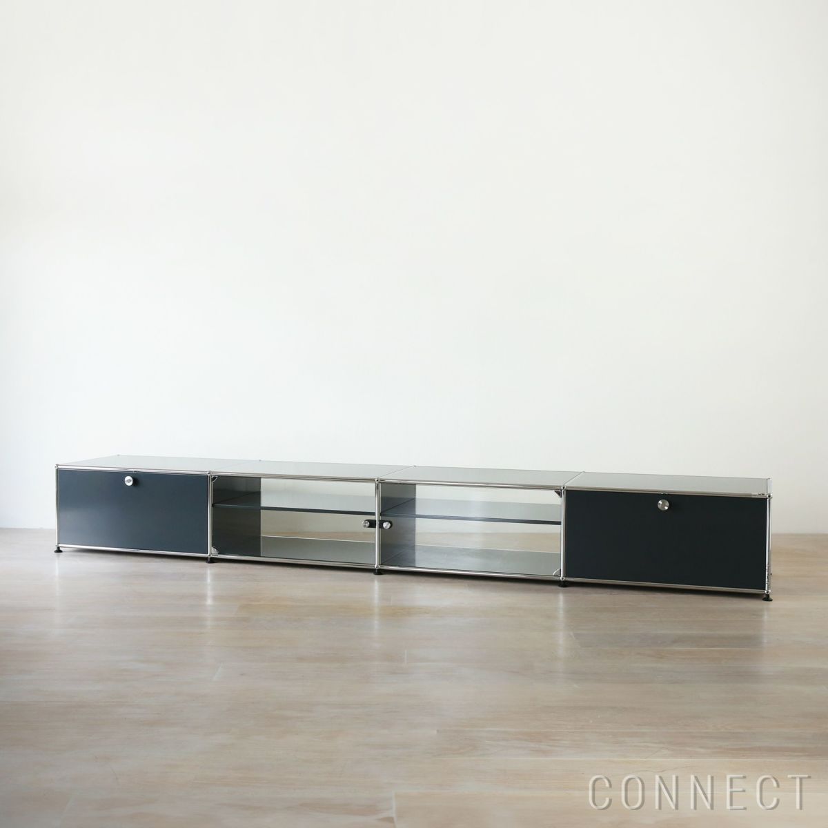 USMハラー（ユーエスエムハラー） / TV Board（テレビボード） / W3023×D523×H390mm / ドロップダウンドア×2 ガラスドア×2（ディバイダーシェルフ×2） / アントラサイト