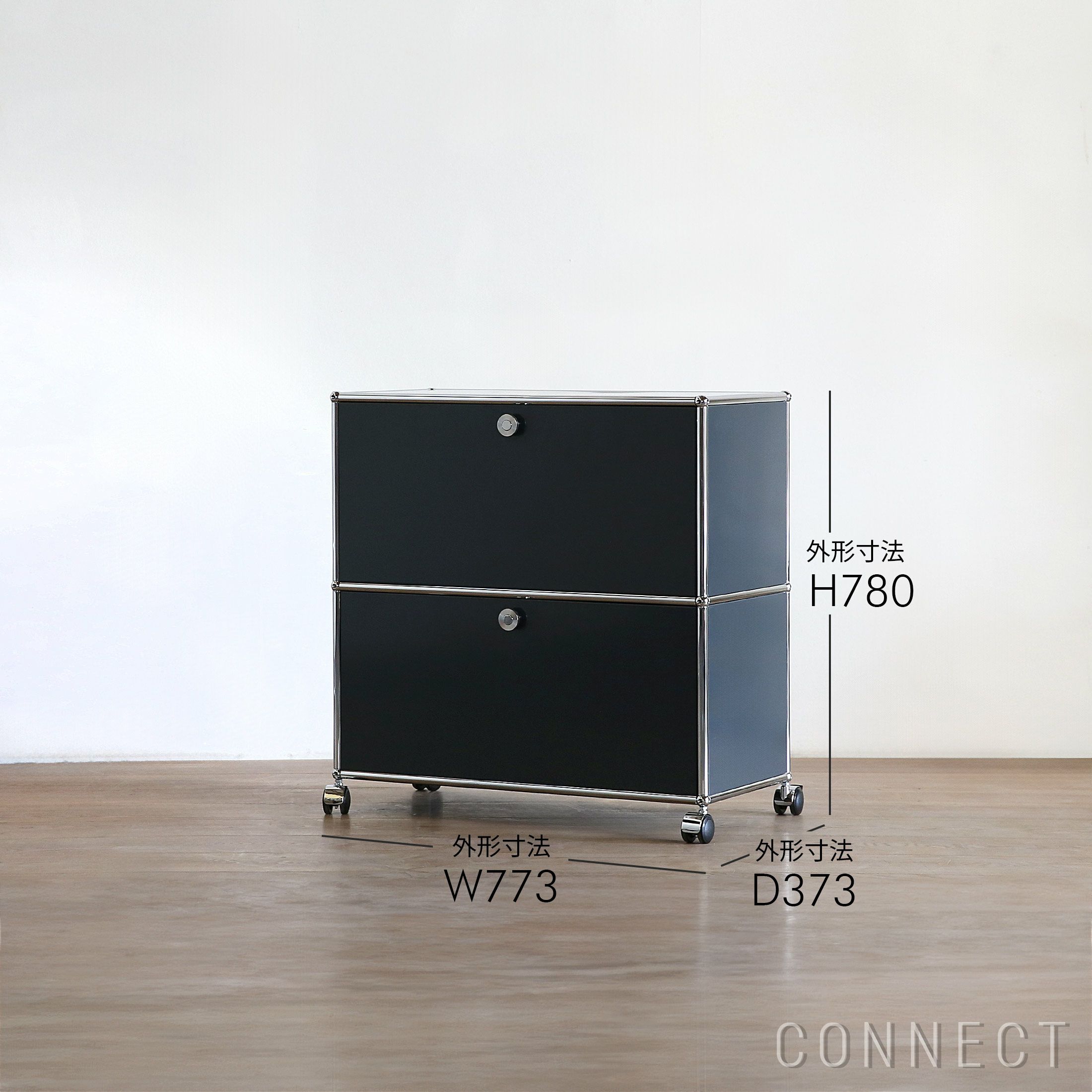 USMハラー（ユーエスエムハラー） / Lowboard（ローボード） / W773×D373×H780mm / ドロップダウンドア×2 ソフトキャスター×4（ロック機能なし×2 / ロック機能付き×2） / アントラサイト