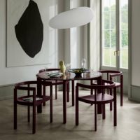 FRITZ HANSEN / AFTER（アフター） / ダイニングセット（チェア4脚＋テーブル） / バーガンディ / 大理石天板（マットポリッシュ） / 無垢材・カードアッシュ脚《シートクッション4個プレゼント》