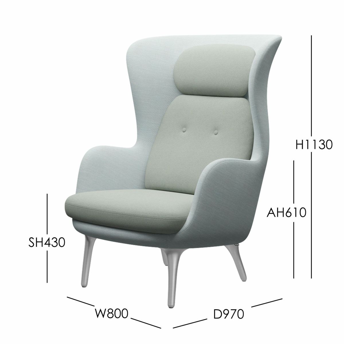 FRITZ HANSEN（フリッツ・ハンセン） / RO（ロオチェア） / サテン仕上げアルミ製ベース / Sunniva 132 ミントグリーン× Sunniva 723 ホワイト・ライトブルー / ラウンジチェア