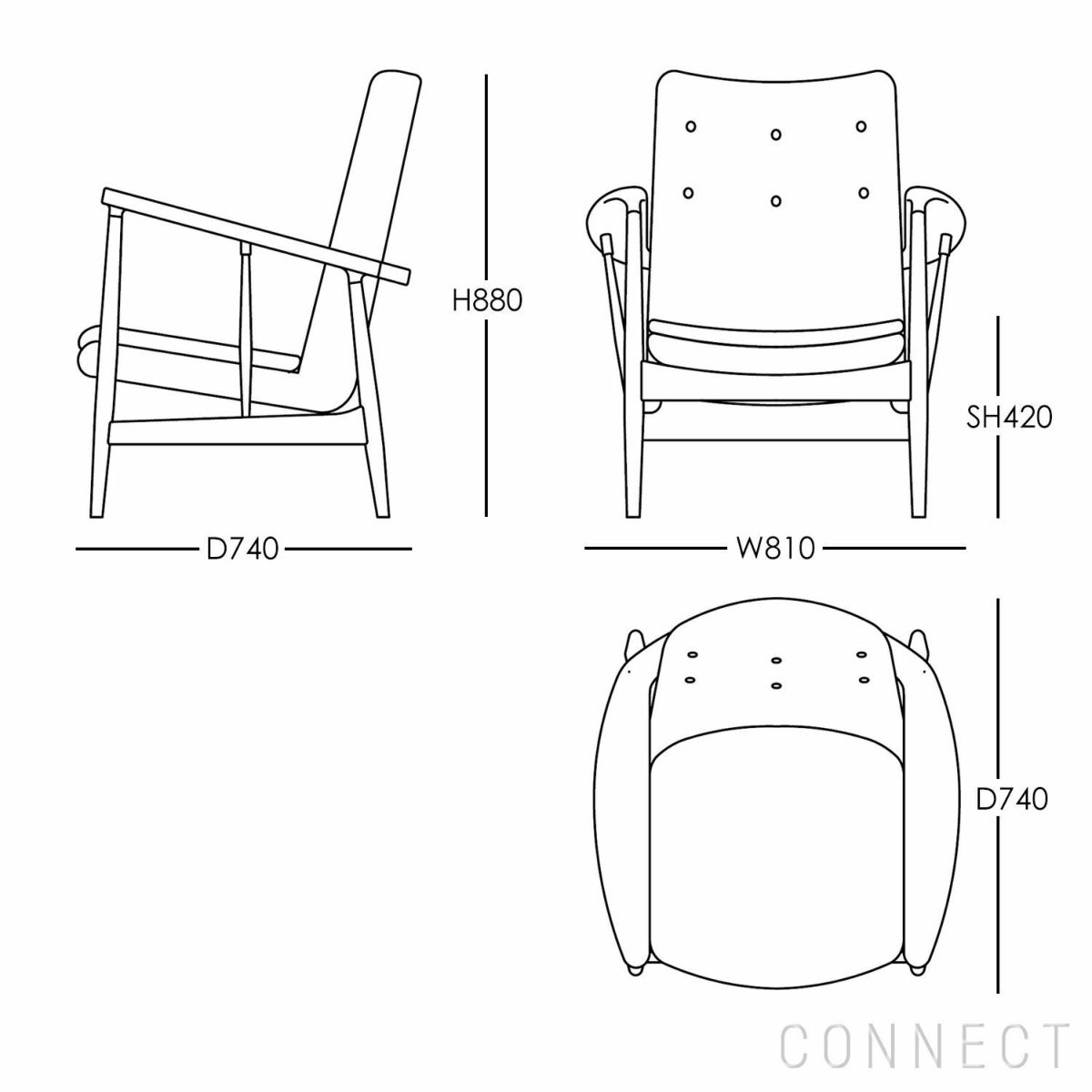 HOUSE OF FINN JUHL（ハウス・オブ・フィンユール） / KETTELHUT CHAIR（ケッテルハットチェア） / オーク材・ウォルナット材・オイル仕上げ / Sahco Zero（ゼロ）001