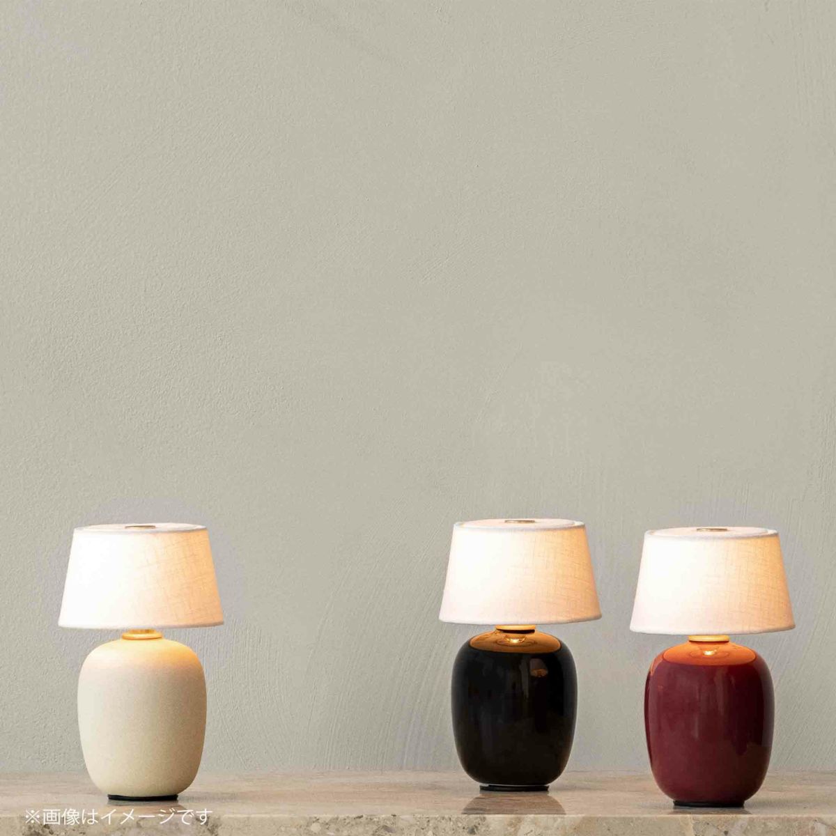 【ジャパンディセット】Audo Copenhagen（オドー・コペンハーゲン） / ANDROGYNE SIDE TABLE（アンドロジーン サイドテーブル）Φ50 / KUNIS BRECCIA STONE / 大理石 / ナチュラルオークベース+ TORSO PORTABLE LAMP （トルソー ポータブル ランプ） / 全3色 / テーブルランプ