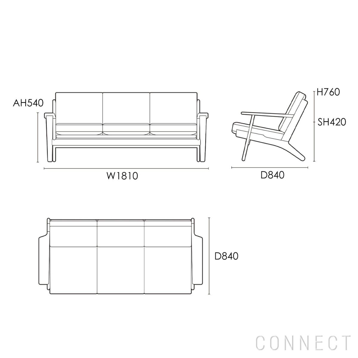 CARL HANSEN & SON（カール・ハンセン＆サン） / CH293 ソファ / オーク材・オイル仕上げ / ZR ANTONI 10968 / CH290 SERIES / 3人掛け