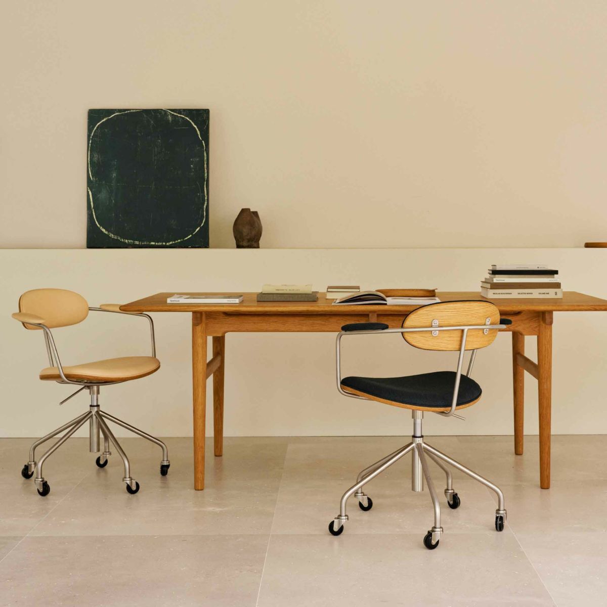 CARL HANSEN & SON（カール・ハンセン＆サン） / CH621 SWIVEL CHAIR（スウィベルチェア） / オーク材・オイル仕上げ・ステンレススチール脚 / Vider 1062 / キャスター付きチェア