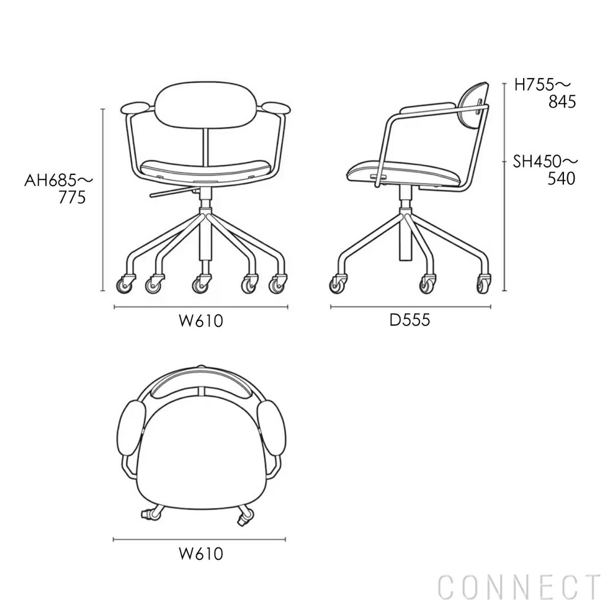 CARL HANSEN & SON（カール・ハンセン＆サン） / CH621 SWIVEL CHAIR（スウィベルチェア） / オーク材・オイル仕上げ・ステンレススチール脚 / Vider 1062 / キャスター付きチェア