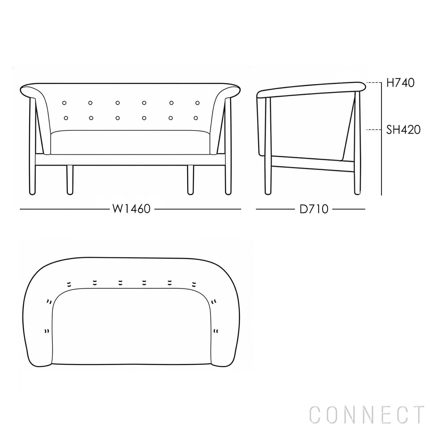 CARL HANSEN & SON（カール・ハンセン＆サン） / ND52-2 VITA SOFA（ヴィタソファ） / ウォルナット材・オイル仕上げ / Hallingdal 0200（ハリンダル） / ボタン：Sif 95 / ソファ